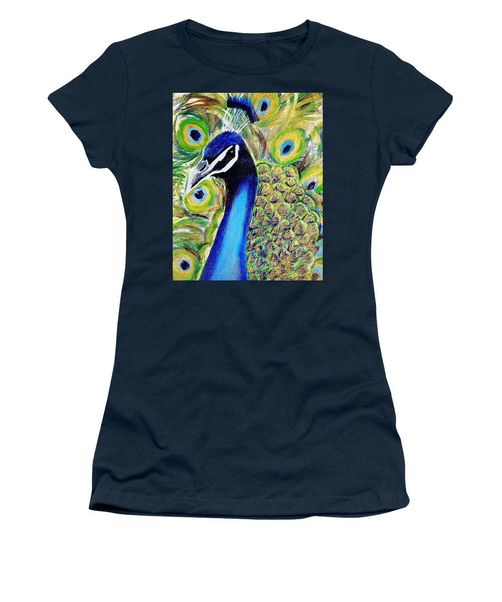 Peacock Women's T-Shirt featuring the painting Peacock by Amy Kuenzie