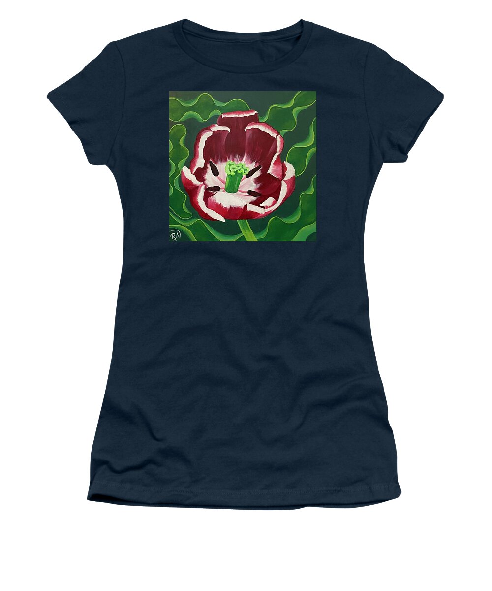 Tulip Women's T-Shirt featuring the painting Pearl Street Tulip #3 by Renee Noel