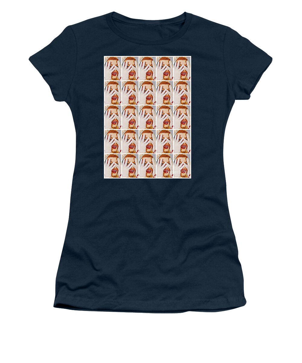 Retro Women's T-Shirt featuring the mixed media Peek A Boo by Sally Edelstein