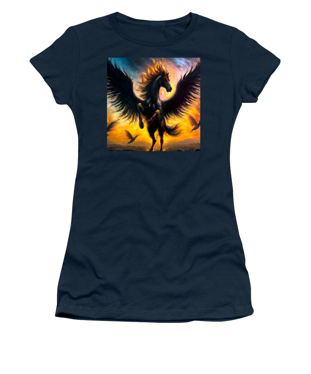 Digital Women's T-Shirt featuring the digital art Pegasus Bringing Fire and Brimstone by Beverly Read