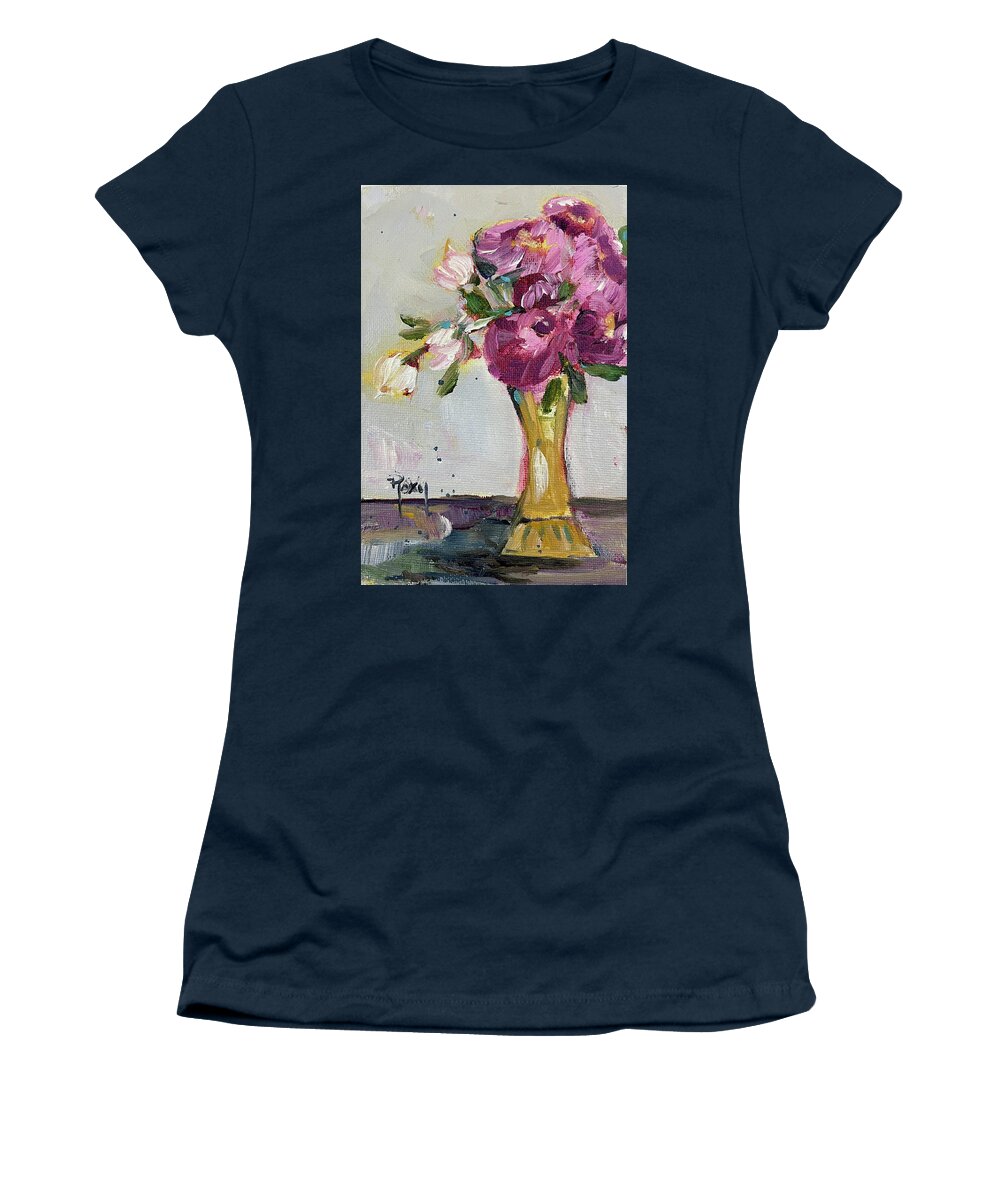 Peonies Women's T-Shirt featuring the painting Peonies in a Yellow Vase by Roxy Rich