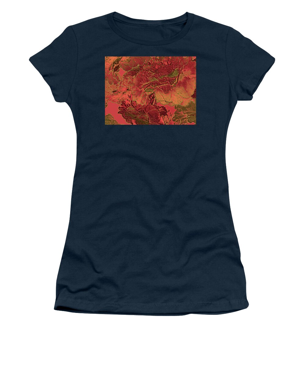 Bright Women's T-Shirt featuring the mixed media Peony Profusion 44 by Lynda Lehmann