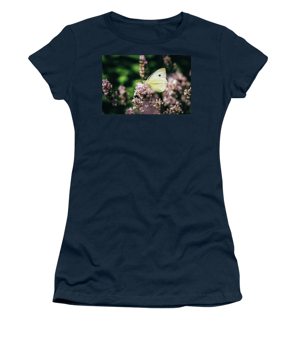 Creature Women's T-Shirt featuring the photograph Pieris rapae sits on pink flower by Vaclav Sonnek
