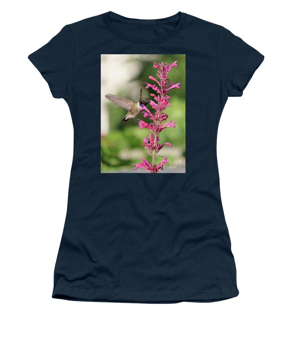 Hummingbird Women's T-Shirt featuring the photograph Pink Agastache Hummingbird by Carol Groenen