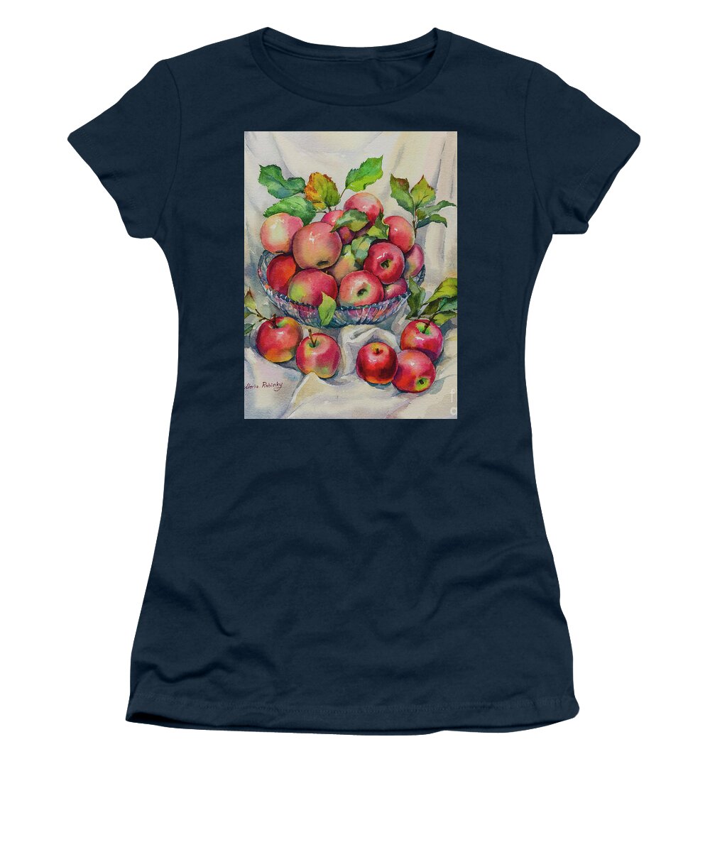 Pink Ladies Apples Women's T-Shirt featuring the digital art Pink Ladies Still Life by Maria Rabinky