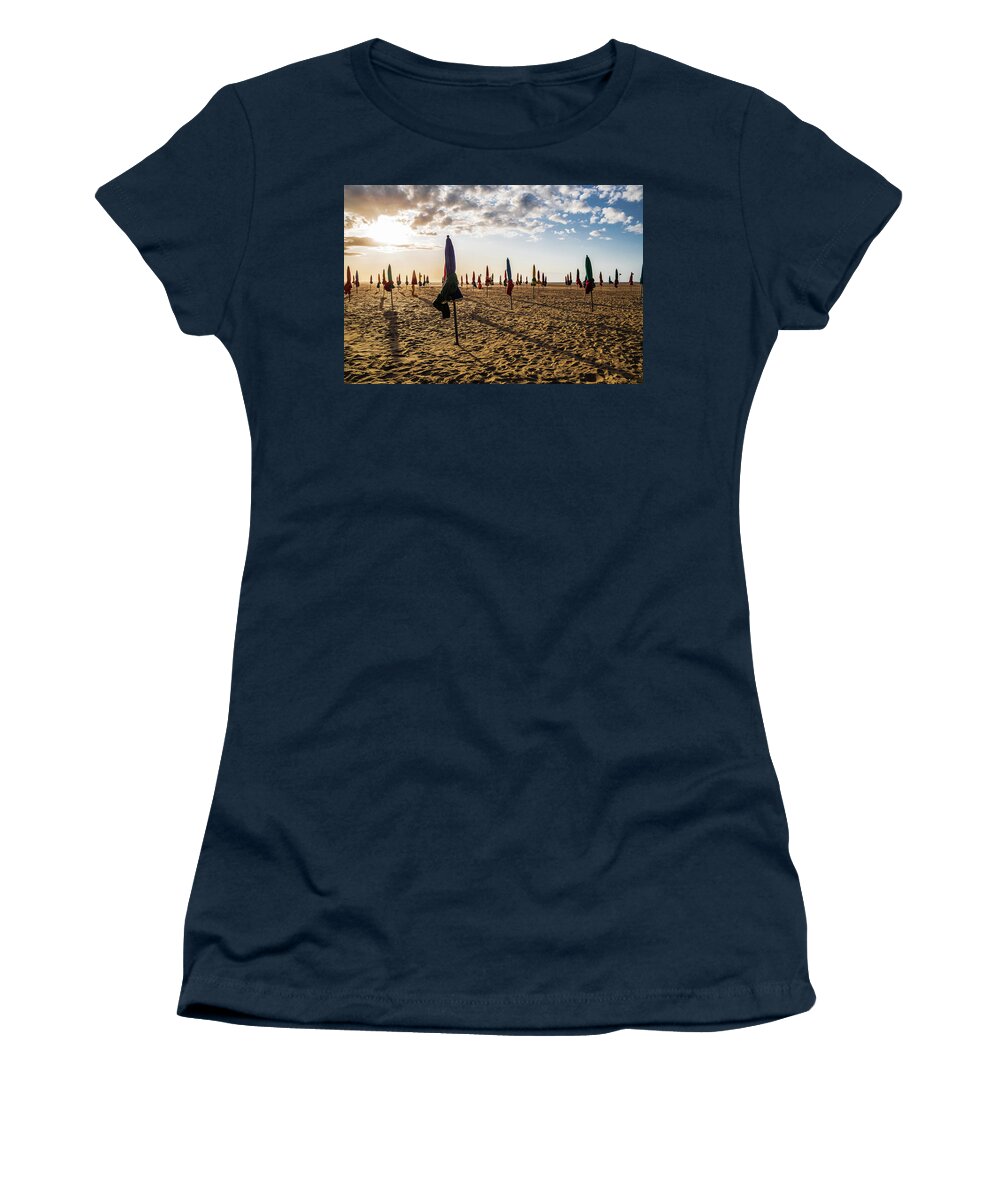 Plage De Deauville Women's T-Shirt featuring the photograph Plage de Deauville at sunset by Fabiano Di Paolo