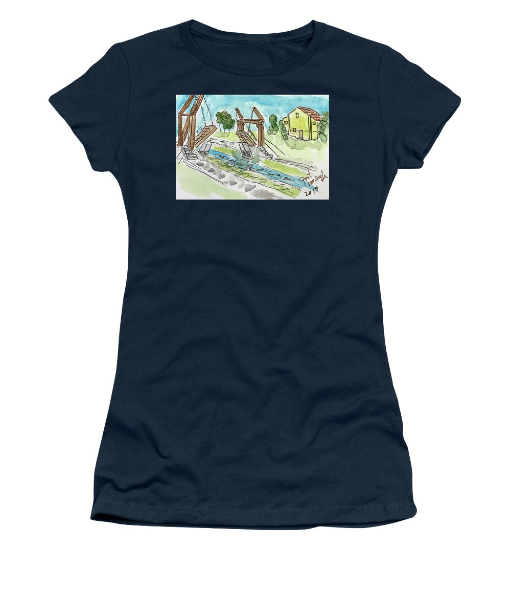  Women's T-Shirt featuring the painting Pont VanGogh 1 by John Macarthur