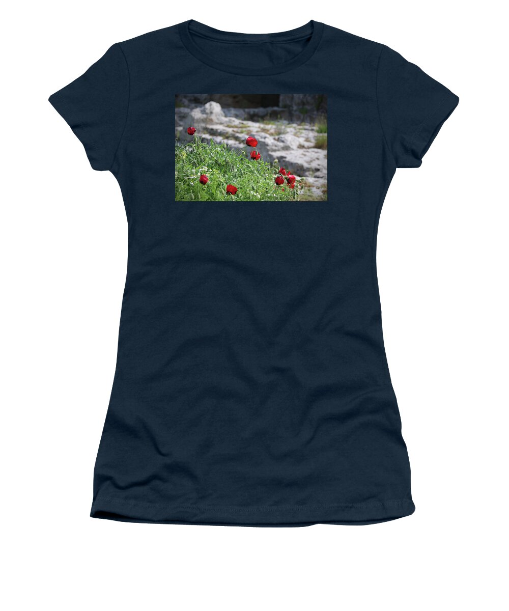 Poppies Women's T-Shirt featuring the photograph Poppies and Ruins by M Kathleen Warren