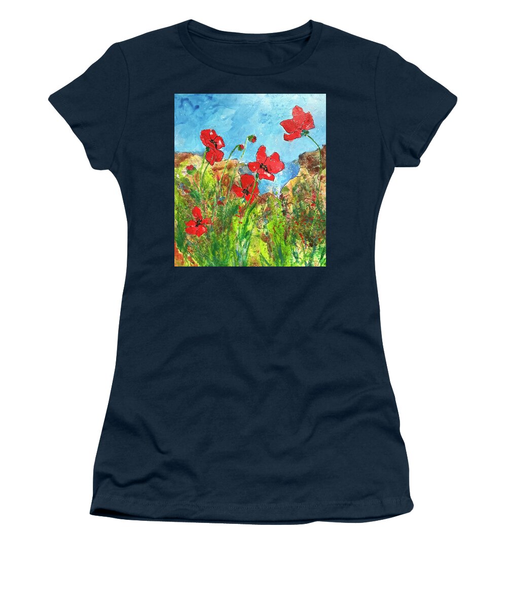 Poppies Women's T-Shirt featuring the painting Poppies by the Sea II by Elaine Elliott