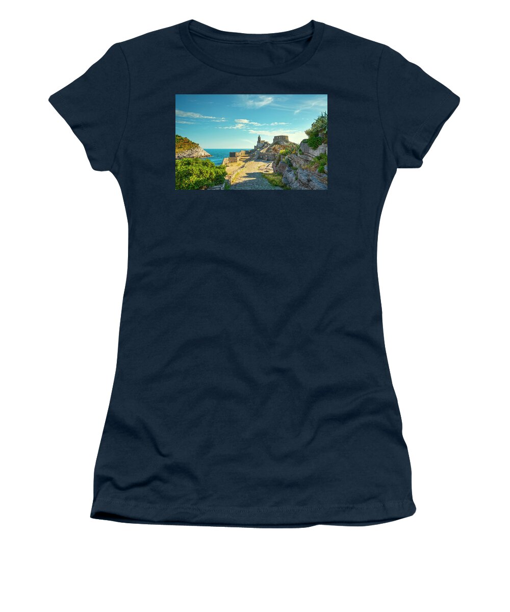 Portovenere Women's T-Shirt featuring the photograph Portovenere, Path to San Pietro Church by Stefano Orazzini