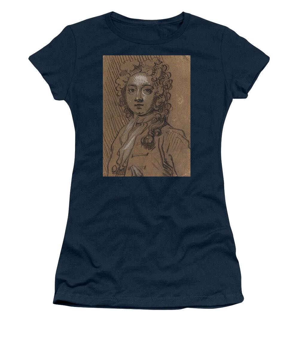 18th Century Art Women's T-Shirt featuring the drawing Portrait Bust of a Man in Full-Length Wig by Sir James Thornhill