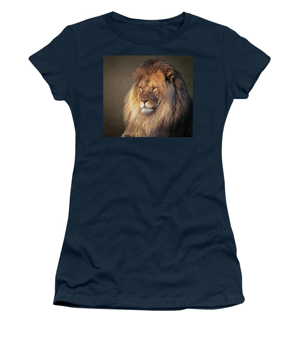 Lion Women's T-Shirt featuring the digital art Portrait lion by Marjolein Van Middelkoop