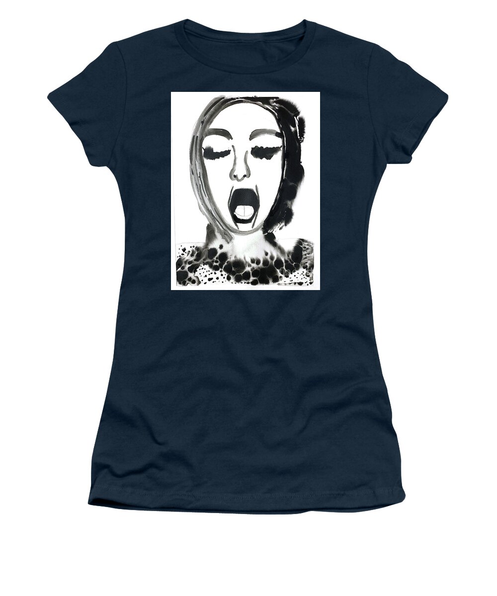 Woman Portrait Women's T-Shirt featuring the drawing Portrait Of A Woman Singing by Christine Perry