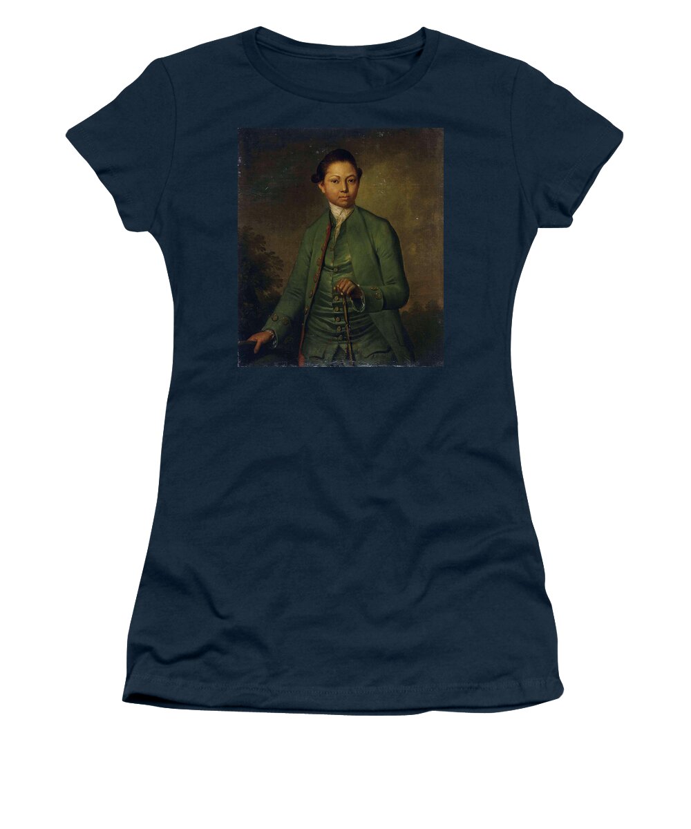 Art History Women's T-Shirt featuring the painting Portrait of a young man wearing a green jacket holding a cane by J Schult