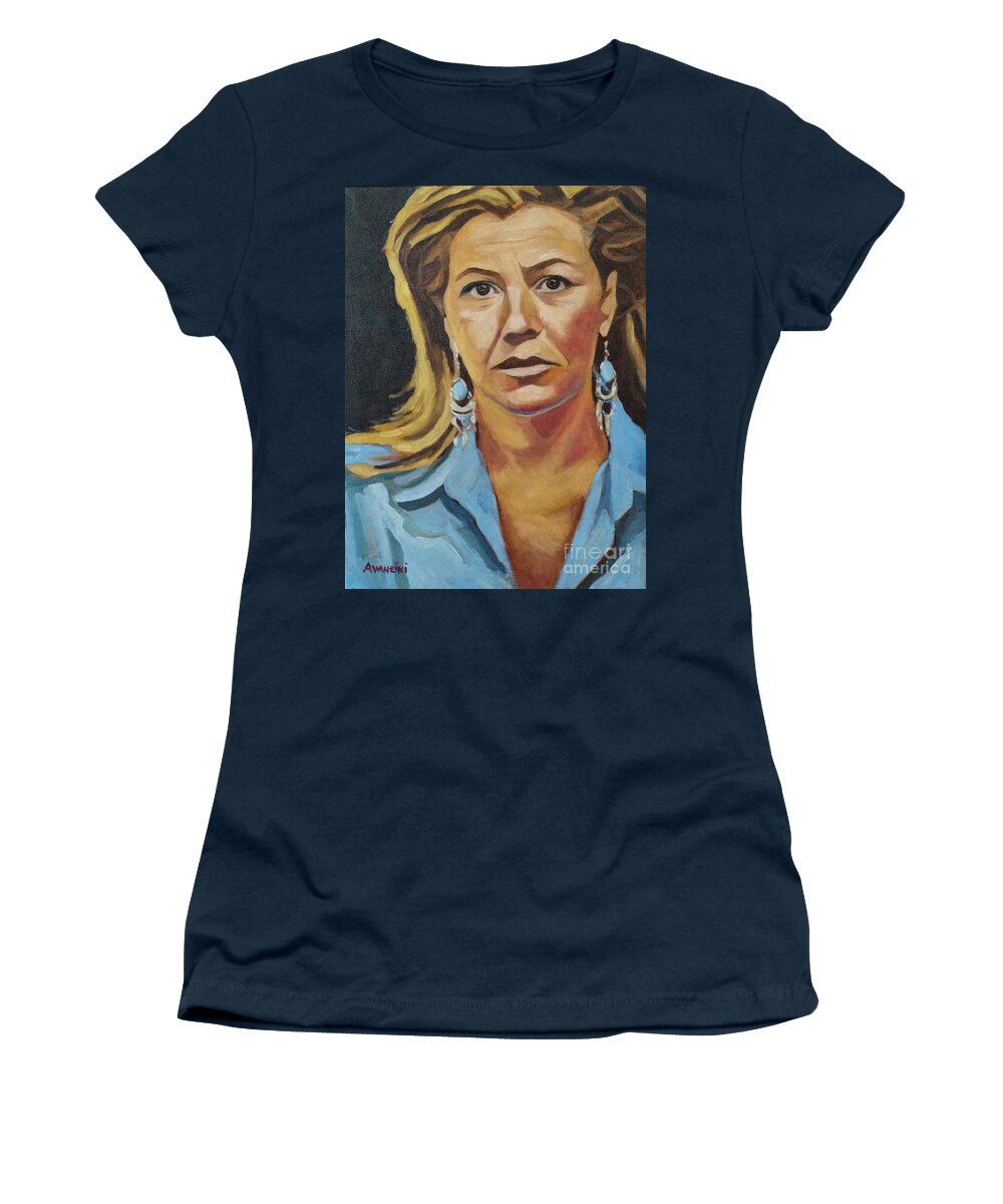 Oil Women's T-Shirt featuring the painting Portrait of my wife by Pablo Avanzini