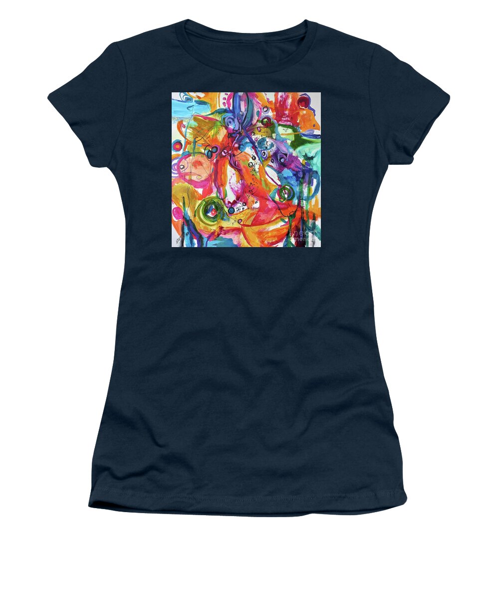 Abstract Women's T-Shirt featuring the painting Povesti cu zile colorate by Elena Bissinger