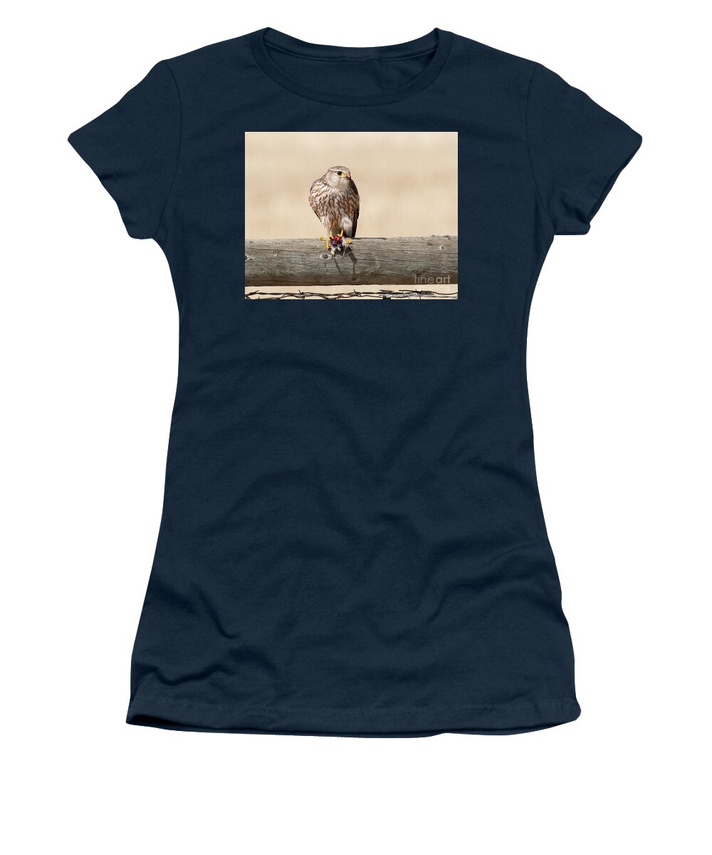 Bird Women's T-Shirt featuring the photograph Prairie Falcon with Prey by Dennis Hammer