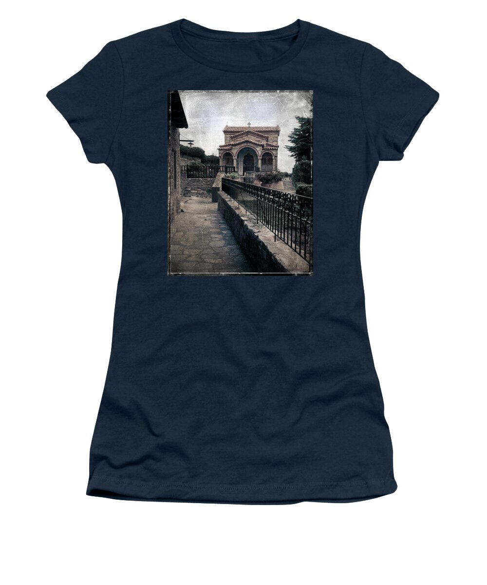 Greece Women's T-Shirt featuring the photograph Prayerful Walk to the Chapel by M Kathleen Warren