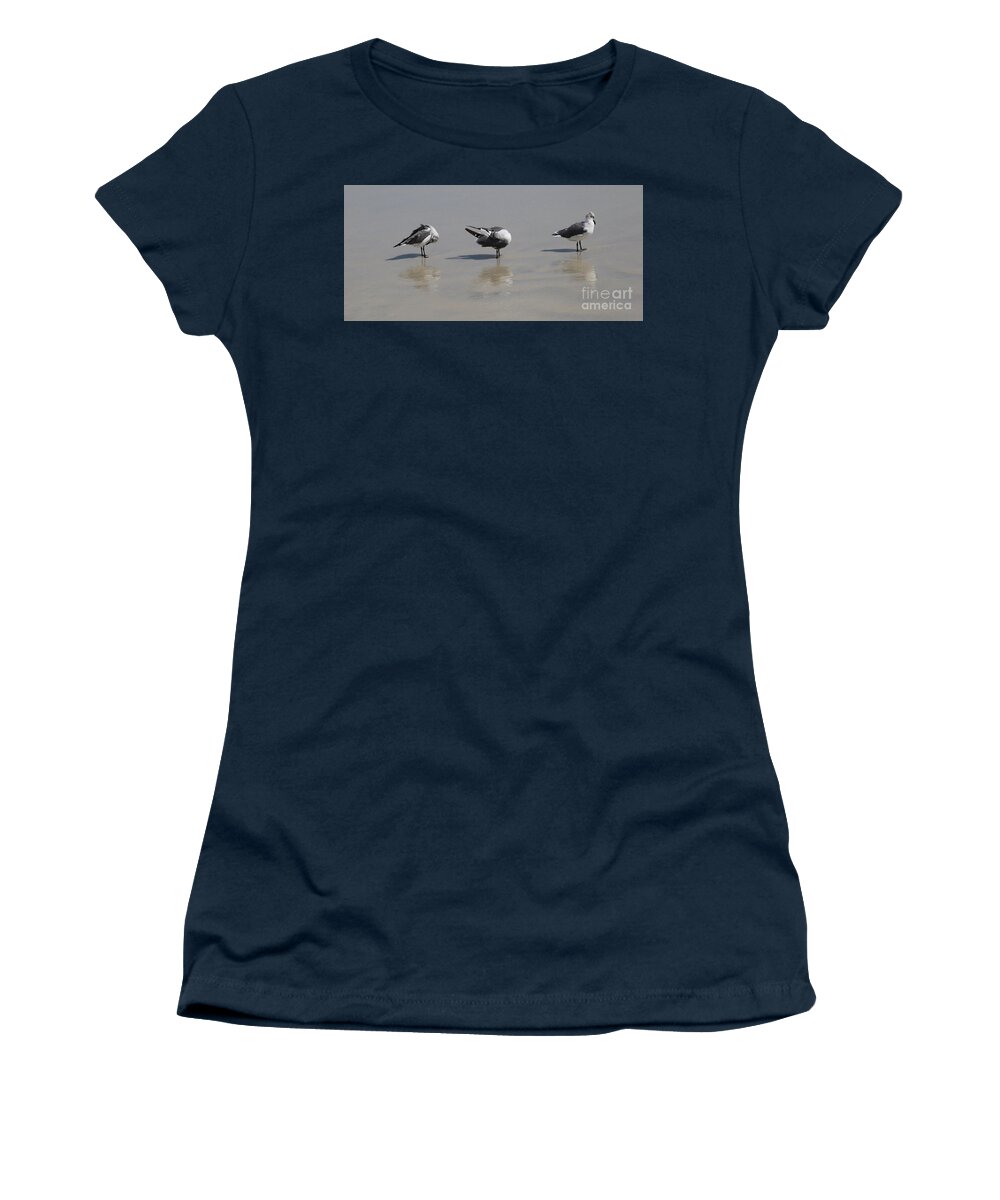 Shore Birds Women's T-Shirt featuring the photograph Preening Gulls by Neala McCarten