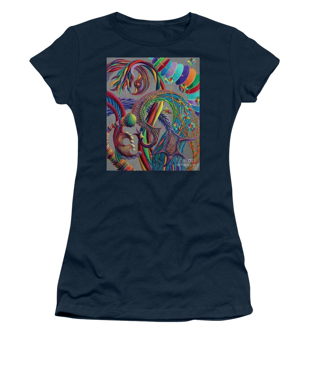 Abstract Women's T-Shirt featuring the drawing PreHistoric Candy by Scott Brennan