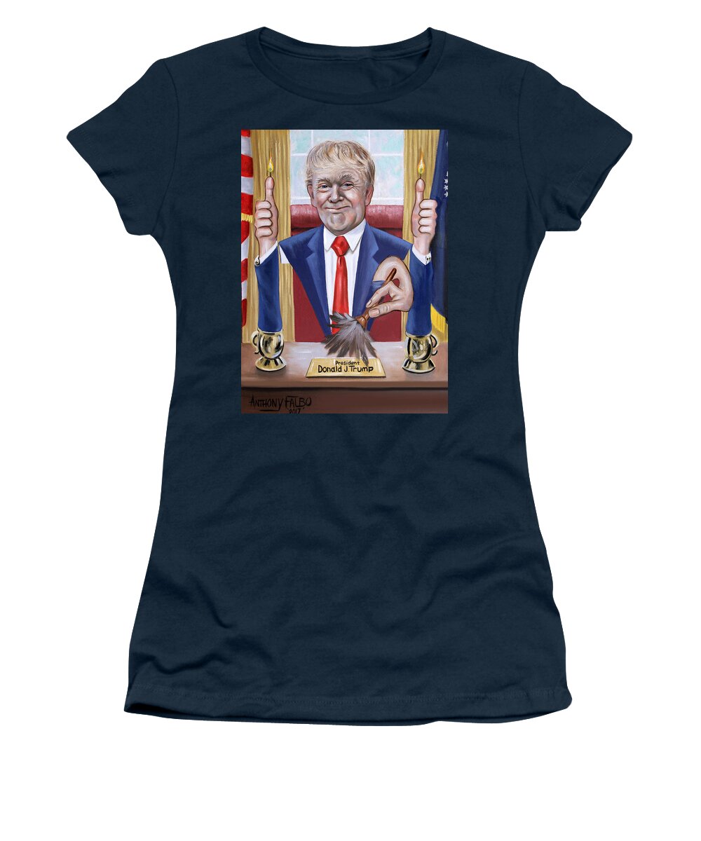 President Donald J Trump Women's T-Shirt featuring the painting President Donald J Trump, Not Politically Correct by Anthony Falbo