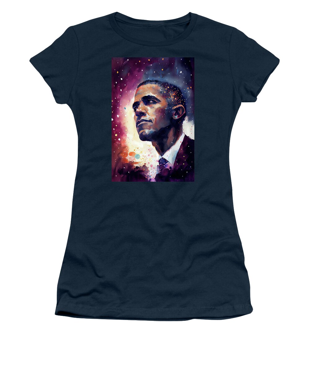 Obama Women's T-Shirt featuring the digital art President Obama Reaching For The Stars by Mark Tisdale