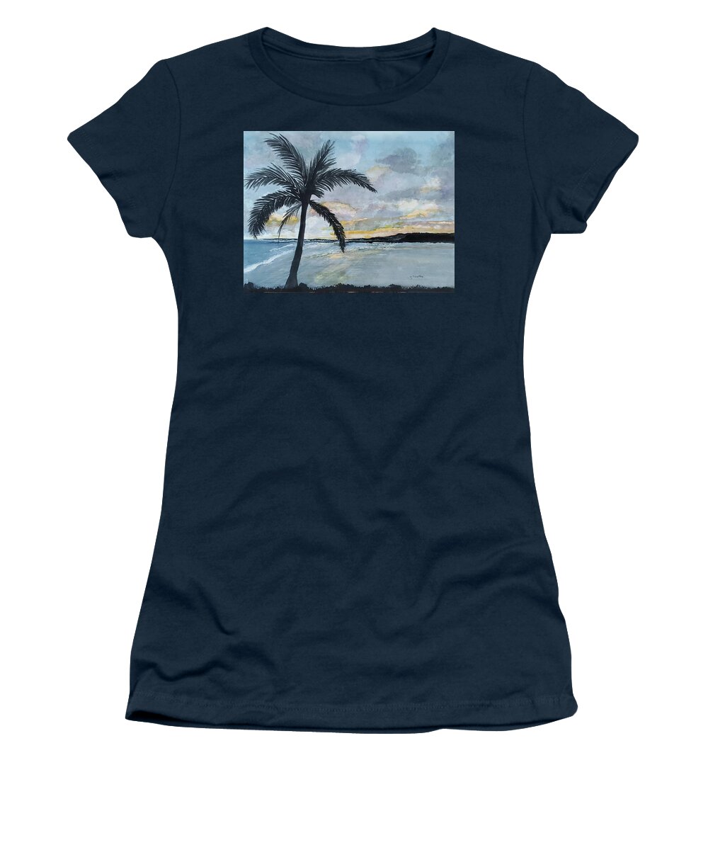 Palm Trees Women's T-Shirt featuring the painting Princeville Dawn by Claudette Carlton