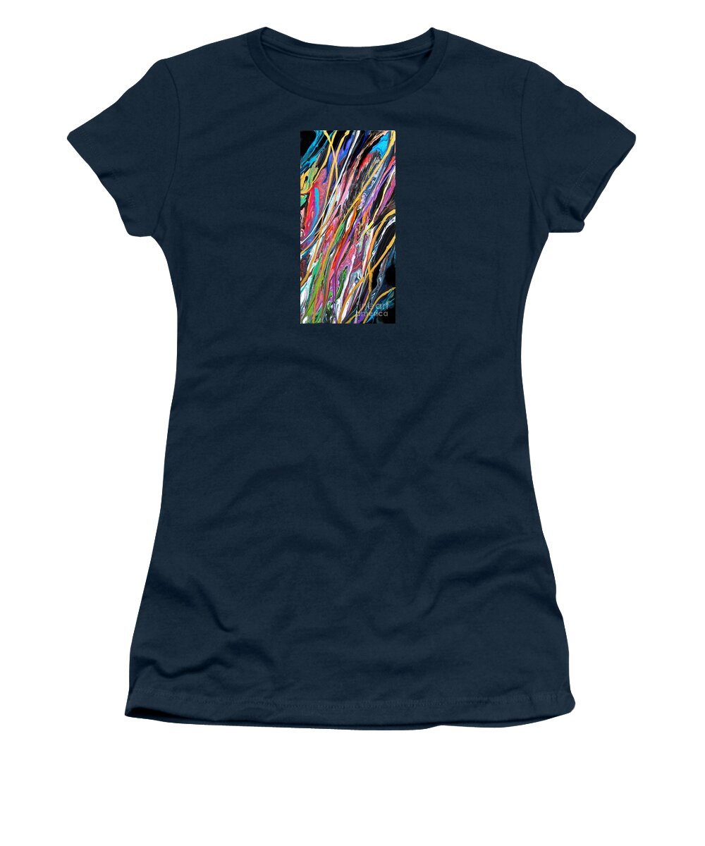 Joyful Lighthearted Abstract Expressionist Colorful Vibrant Dramatic Energetic Rainbow Dynamic Women's T-Shirt featuring the painting Prism Break 7364 by Priscilla Batzell Expressionist Art Studio Gallery