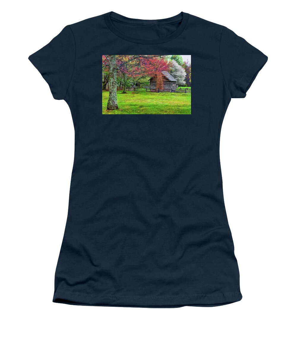 North Carolina Women's T-Shirt featuring the photograph Puckett Cabin in the Springtime by Dan Carmichael