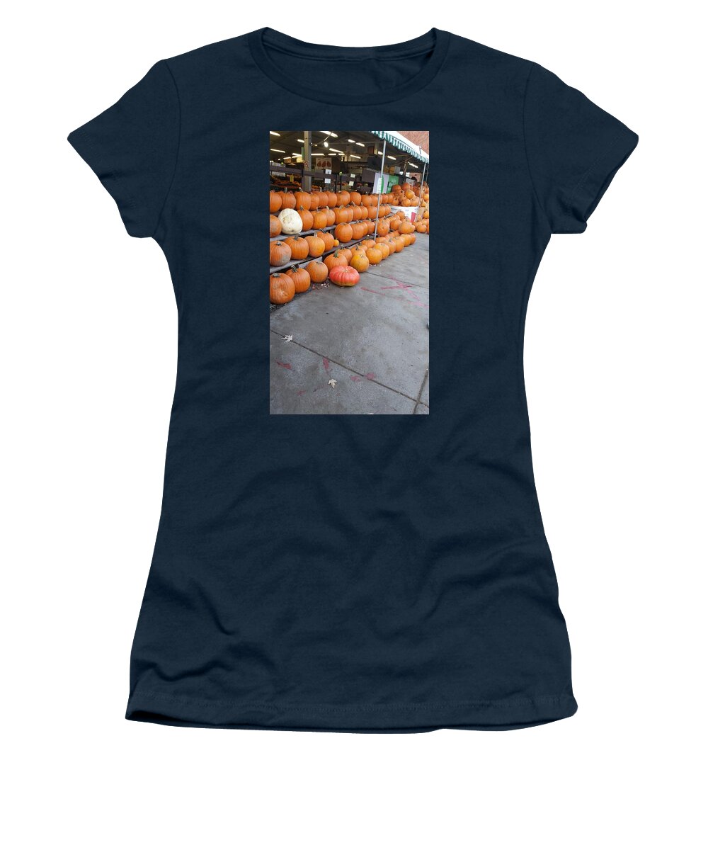 All Women's T-Shirt featuring the digital art Pumpkin Market in Montreal Canada KN37 by Art Inspirity