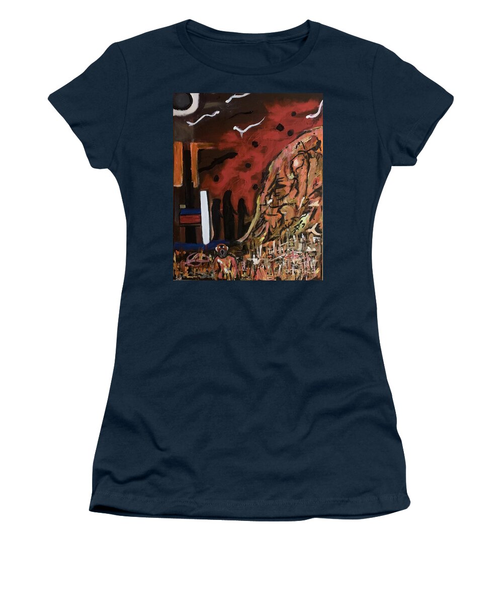 Landscape Women's T-Shirt featuring the painting Purgatory, the Underworld by Denise Morgan