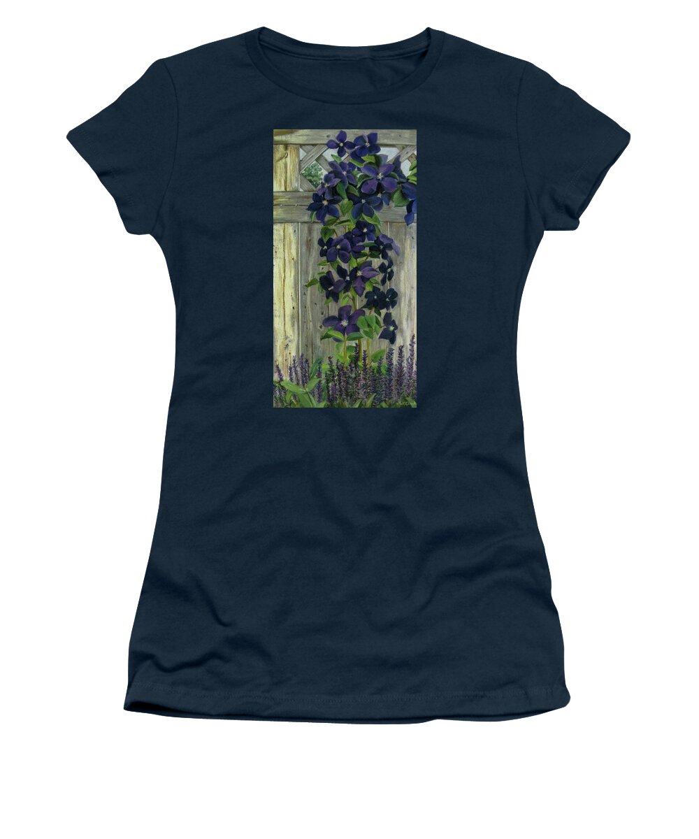 Clematis Women's T-Shirt featuring the pastel Purple Majesty by MaryJo Clark
