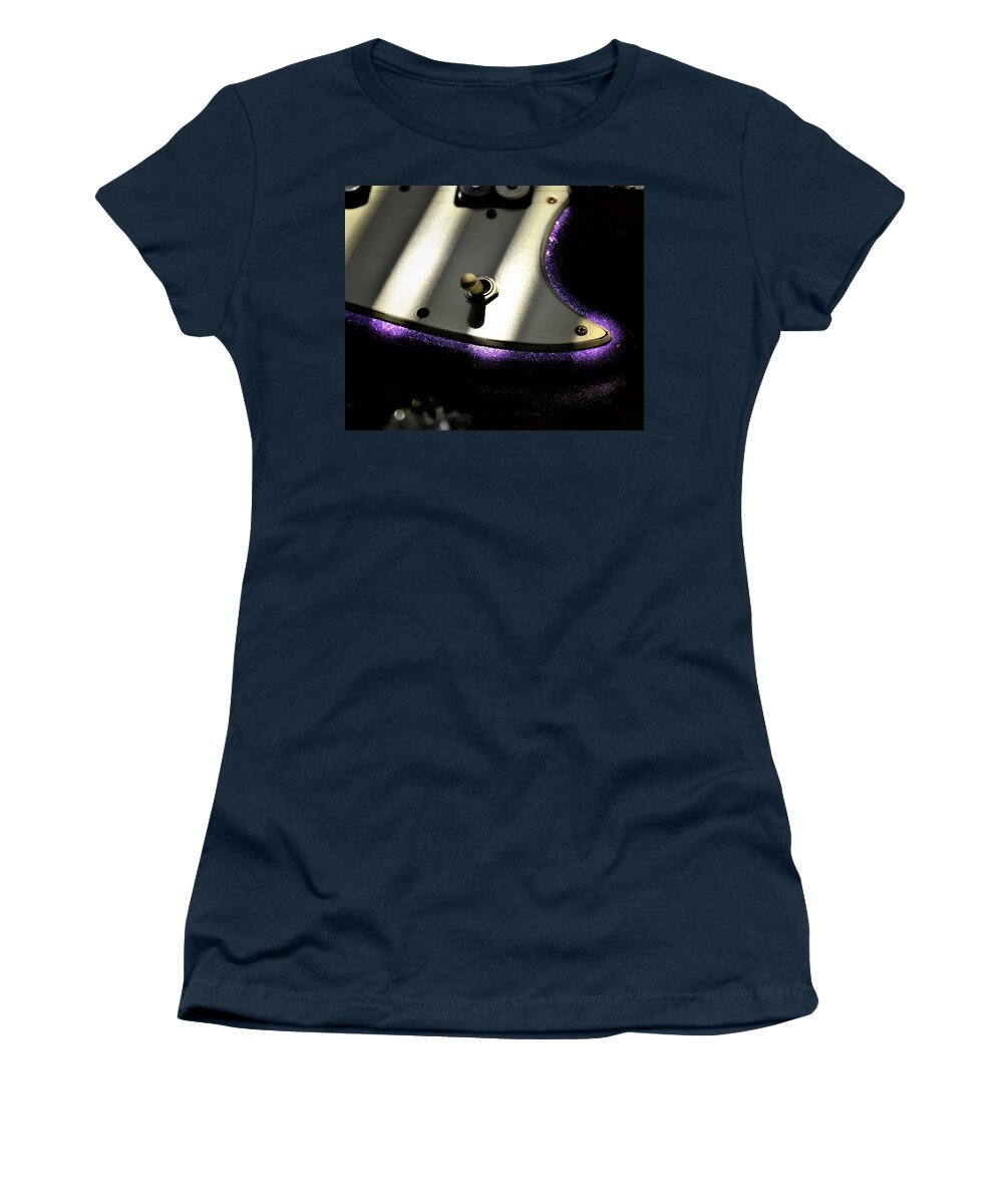 Fender Women's T-Shirt featuring the photograph Purple Sparkle Guitar in Sunlight by Guitarwacky Fine Art