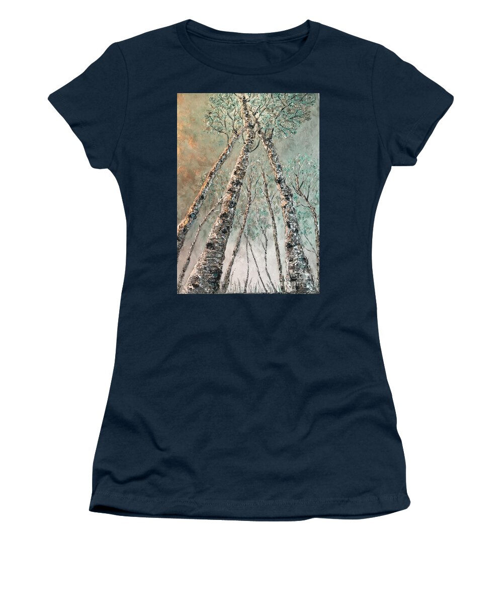 Aspen Women's T-Shirt featuring the painting Quaking Aspens by Linda Donlin