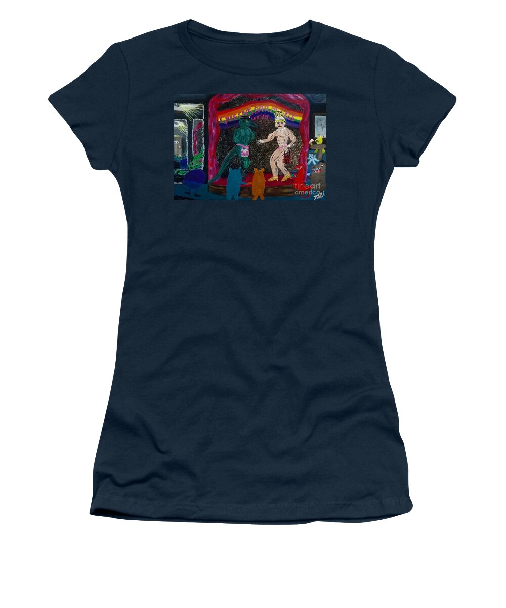 Lgbtq Women's T-Shirt featuring the painting Queens bar muscle contest by David Westwood