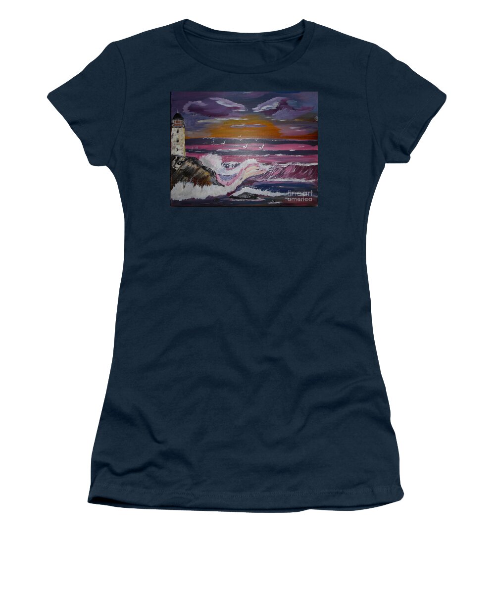 Seascape Women's T-Shirt featuring the painting Raging Sea Painting # 363 by Donald Northup