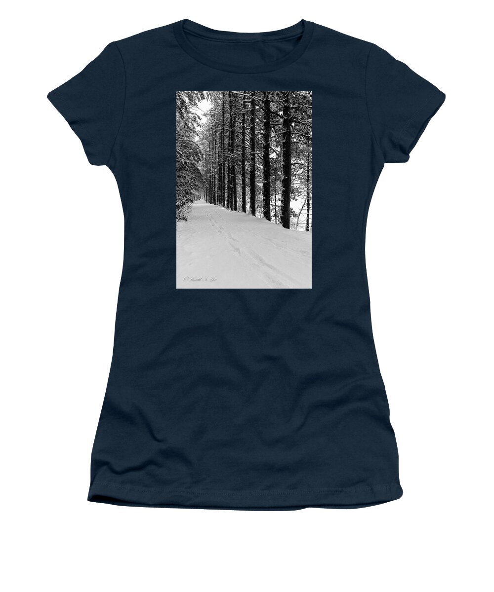 Snow Women's T-Shirt featuring the photograph Rail Path in Winter by David Lee