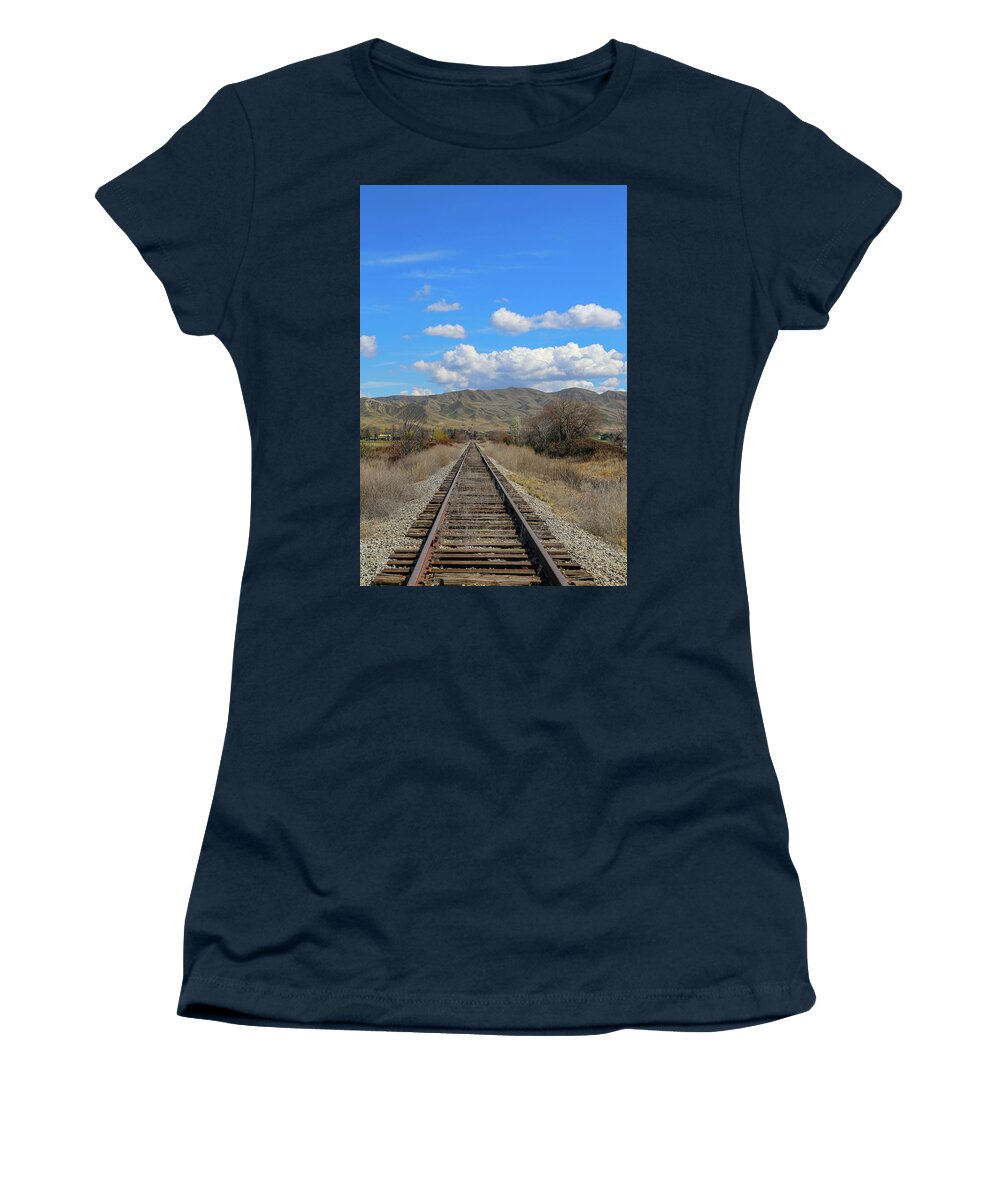 Railroad Women's T-Shirt featuring the photograph Rail Road Tracks by Dart Humeston