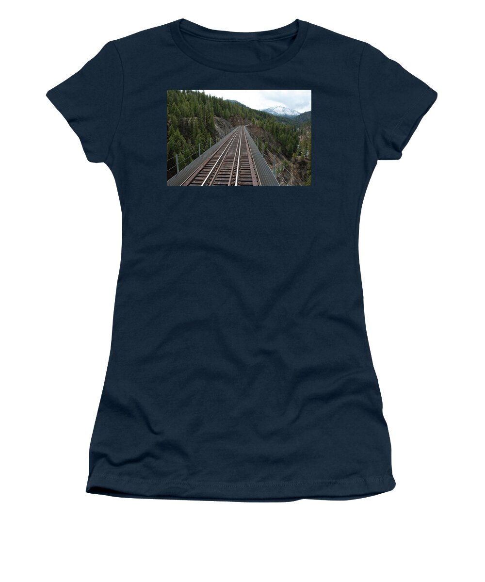 Train Women's T-Shirt featuring the photograph Rails To The Mountain by Pamela Dunn-Parrish