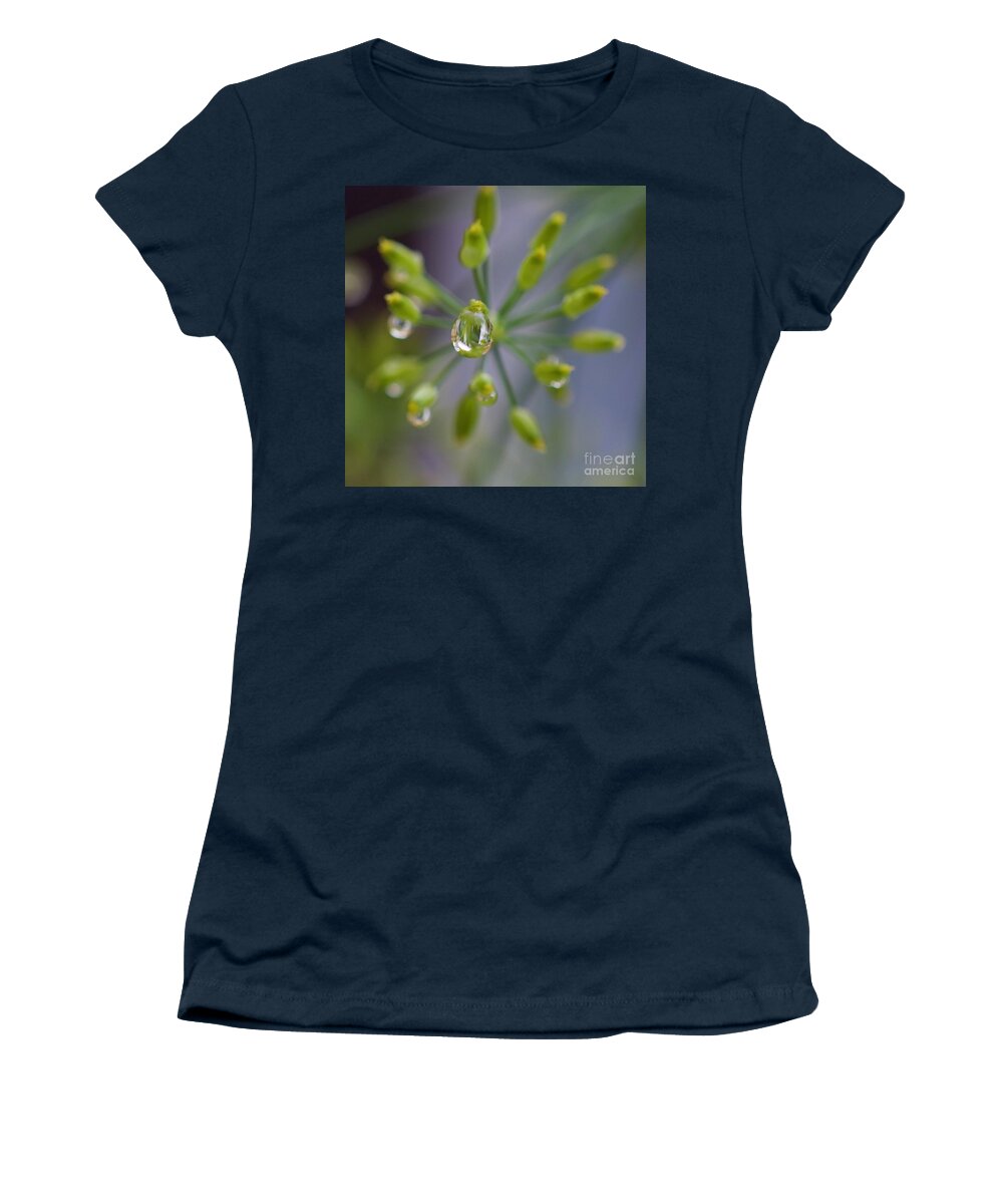 Raindrop Women's T-Shirt featuring the photograph Rain Drop On Dill Flower by Laura Forde