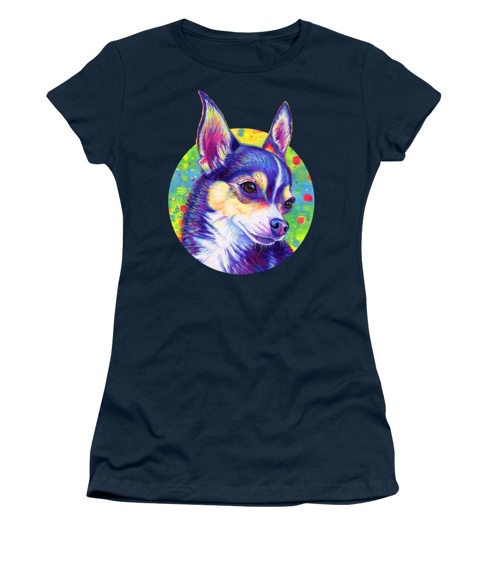 Chihuahua Women's T-Shirt featuring the painting Rainbow Chihuahua by Rebecca Wang