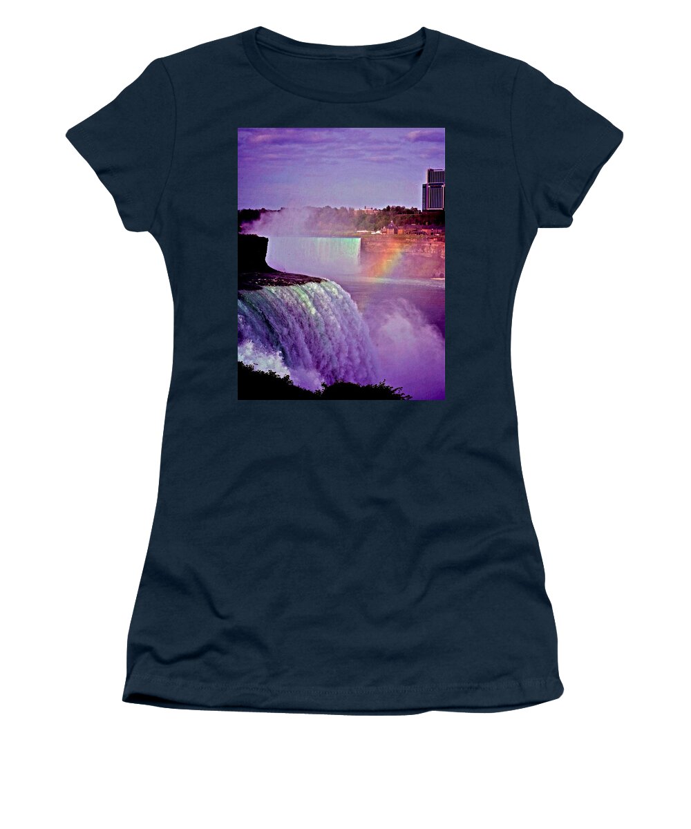 Rainbow Women's T-Shirt featuring the photograph Rainbow over the Niagara Falls by Bess Carter