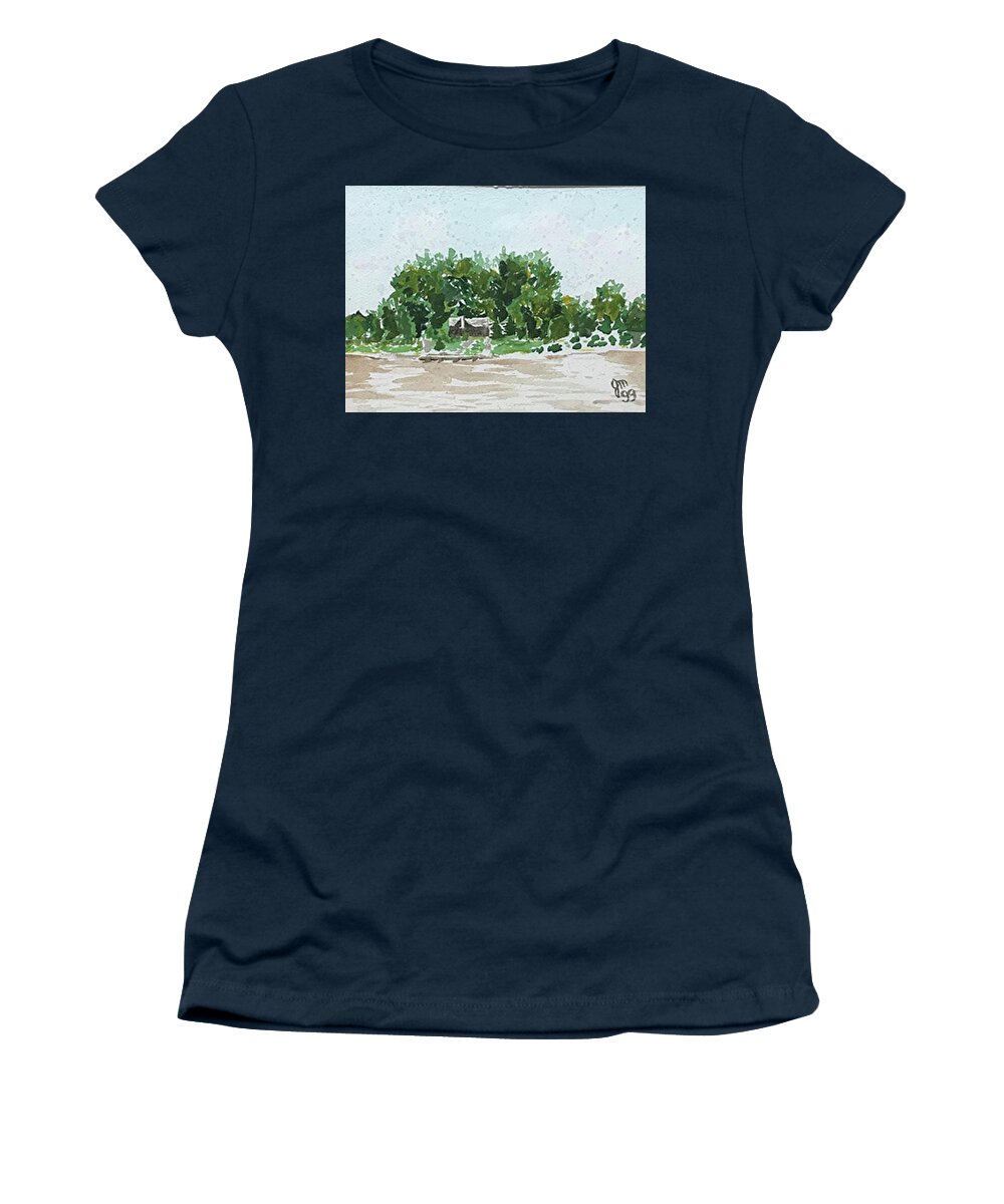  Women's T-Shirt featuring the painting Rainy Day at Laurel Lake by John Macarthur