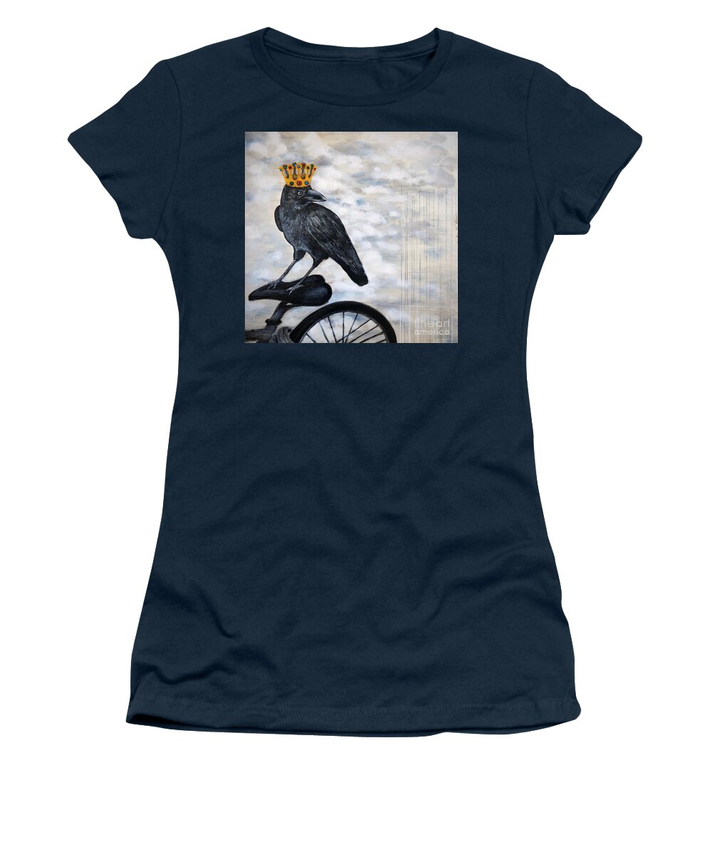 Black Bird Women's T-Shirt featuring the painting Rainy Day Ride by Leandria Goodman