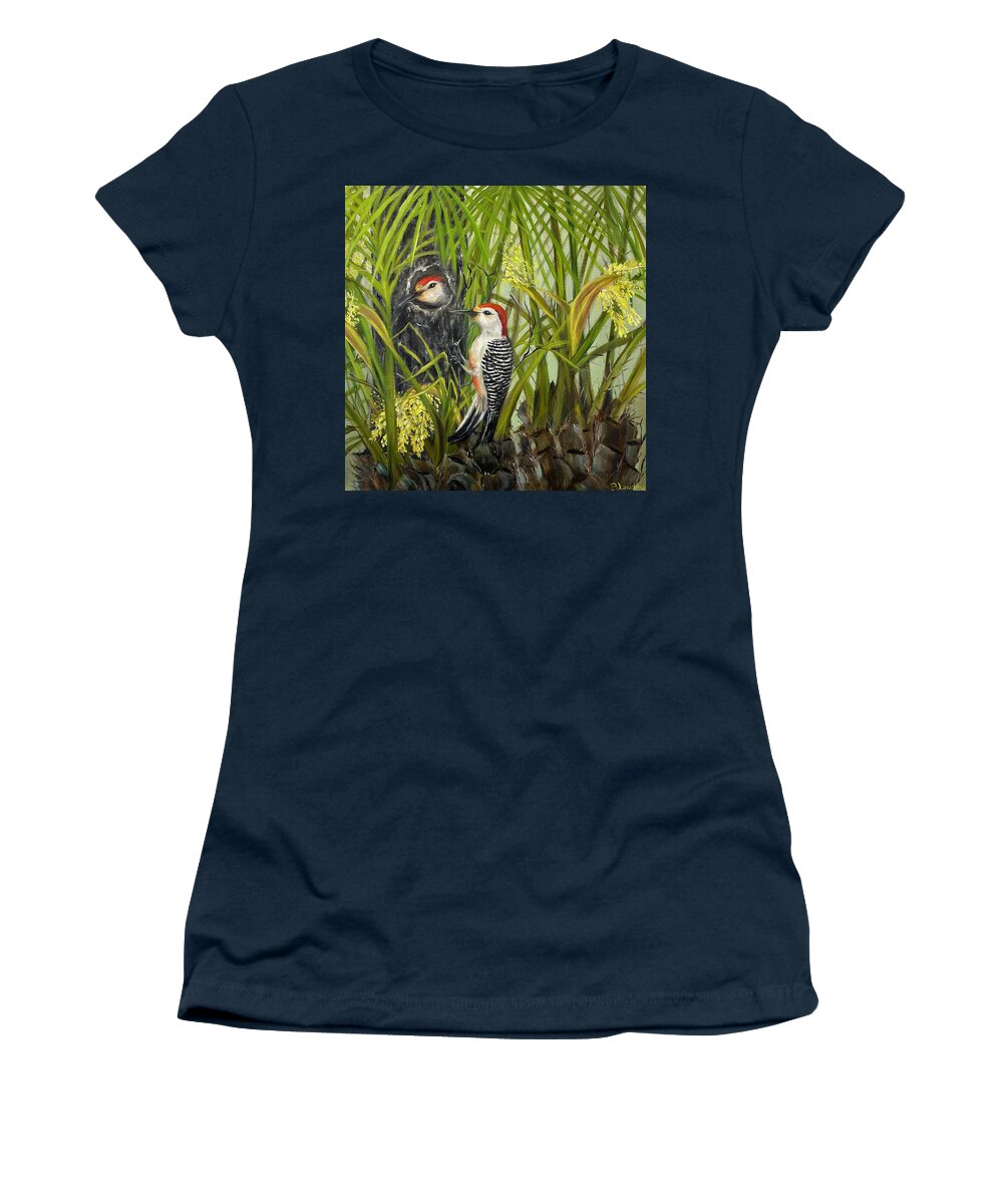 Birds Women's T-Shirt featuring the painting Red Bellied Woodpeckers by Barbara Landry