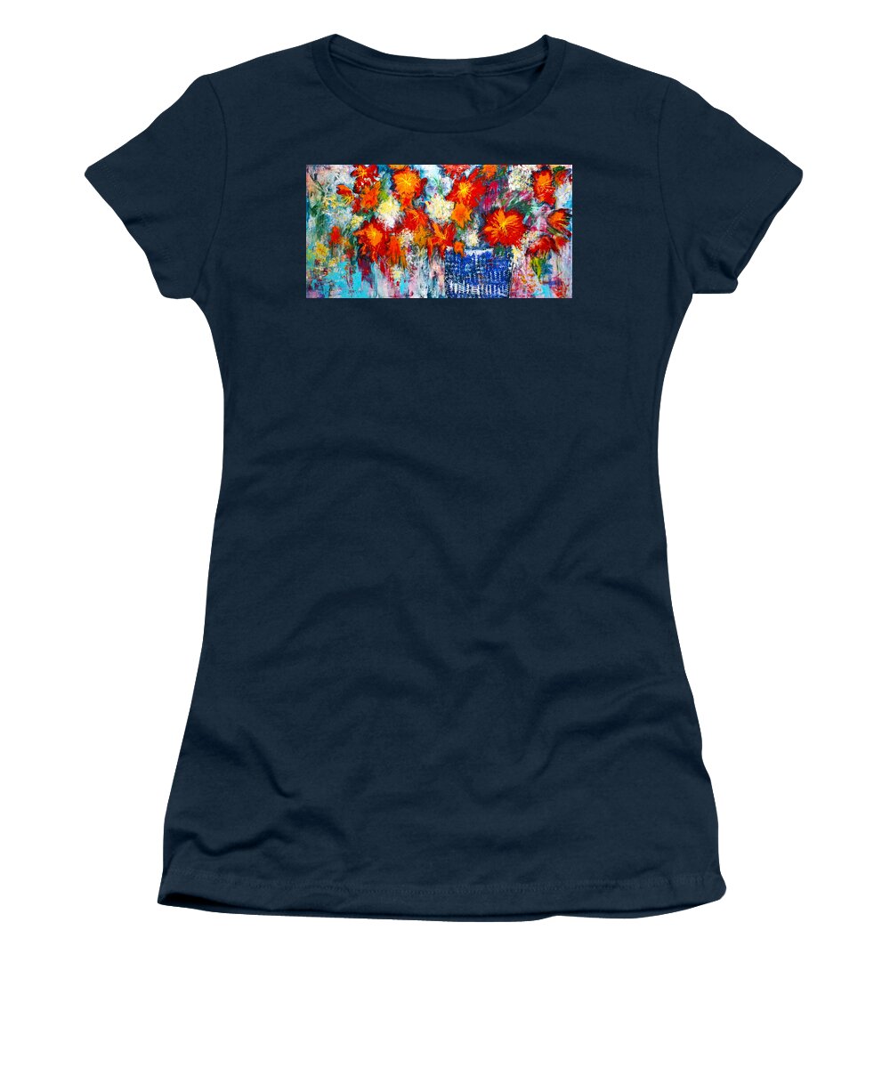 Landscape Women's T-Shirt featuring the painting Red Day-lilies in Bloom by Joanne Herrmann
