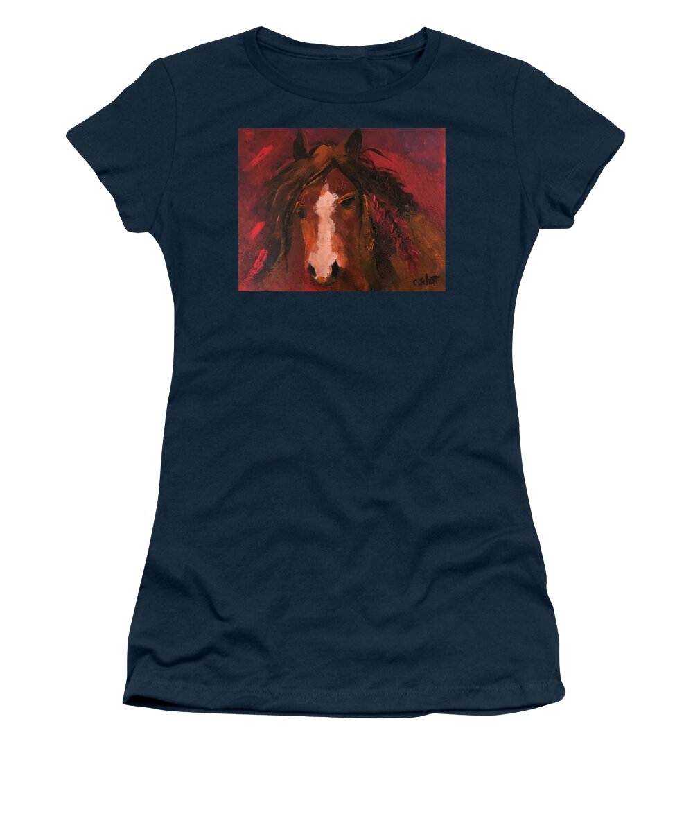 Horse Women's T-Shirt featuring the painting Red Pony by Christina Schott