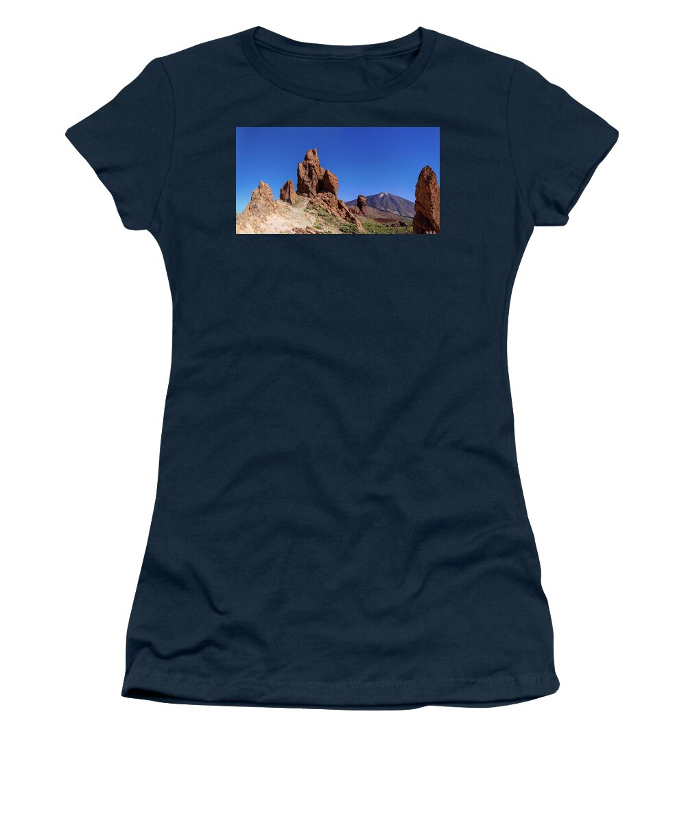 Mountains Women's T-Shirt featuring the photograph Red rocks in front of Mount Teide by Sun Travels