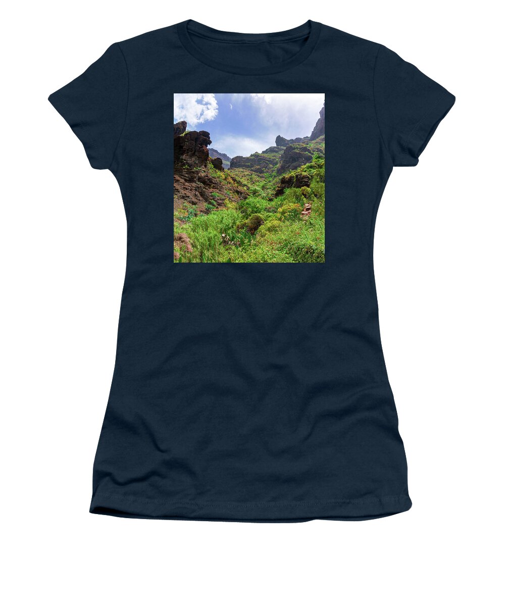 Mountains Women's T-Shirt featuring the photograph Red rocks in the Masca gorge by Sun Travels