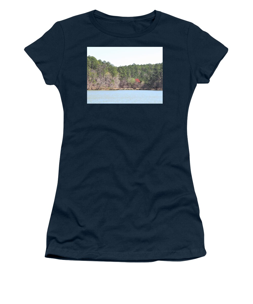 Red Women's T-Shirt featuring the photograph Red Tree Dock by Ed Williams